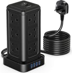 Extension  Lead  Surge  Protection , 12  Way  Power  Strip  Tower  with  4  USB