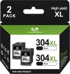 304Xl Cartouches D'Encre Noir,304 Xl Noir Remanufacturées Pour Cartouche Hp 304,Pour Deskjet 3720 3762 2630 2622 3760 3730 3735 2620 2633 Envy 5030 5032 5020 5010 Imprimante (2-Pack)