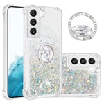 IMEIKONST Coque pour Samsung Galaxy S22 Étui avec Support, Paillette Strass Sable Mouvant Liquide Brillants Transparente TPU Silicone Bumper Housse pour Samsung S22. Love Silver YBZ