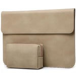 HYZUO 13 Inch Laptop Sleeve Bag for MacBook Air 13 M3 M2 M1 2024-2018, MacBook Pro 13 M2 M1 2024-2016, 13 iPad Pro/Air M4 M2, Surface Pro 10/9, XPS 13, Faux Suede Leather Case with Pouch, Khaki-H