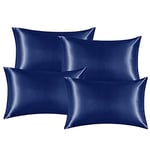 EHEYCIGA Satin Pillow Cases 4 Pack Navy, Silky Pillowcases for hair and skin with Envelope Closure, Standard Size, 50x75 cm