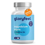 Magnésium Marin et Vitamine B6, Combat Efficacement la Fatigue, 360 mg/jour, 180 Gélules d'Origine Végétale, 3 Mois de Cure, Testé en Laboratoire, Sans Additifs