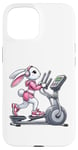 Coque pour iPhone 15 Lapin de Pâques sur vélo elliptique Gym Fitness Workout