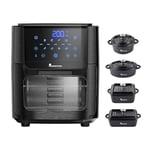 MasterPro Pack | Friteuse sans huile + faitouts de cuisine | friteuse à air chaud Foodies 12 L et 1800 W + 4 faitouts Cook&Share | avec écran LED tactile | en grès très résistant, BGKIT-0022