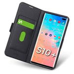 Aunote Coque Samsung S10 Plus, Housse Galaxy S10 Plus, Coque Portefeuille S10 Plus, Coque Rabat/Clapet S10 Plus, Étui Flip/Folio Phone Cover Case, Coque S10 Plus Cuir Protection,Protable Carte. Noir