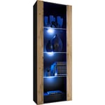 Extreme Furniture - Amoire Open Vertical 159, Noir/Wotan, Largeur 55cm x Hauteur 159cm x Profondeur 35cm, led Blu, 3 étagères, pour Salon, Chambre,