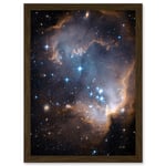 Hubble Space Telescope Image Observations Infant Stars Small Magellanic Cloud Galaxy Bright Blue Glowing Star Cluster NGC 602 Nebula Dust Pillars Art