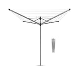 Brabantia - Lift-O-Matic - 40 Metres of Clothes Line - Adjustable in Height - UV-Resistant & Non-Slip Lining - Umbrella System - Rotary Dryer with Ground Spike 45 mm - Metallic Grey - ø 271 cm