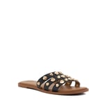 Dune London Womens Ladies Little - Stud-Strap Flat Sandals - Black Leather (archived) - Size UK 3