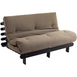 Ensemble matelas futon en coton et structure en bois massif noir 140x200 Taupe