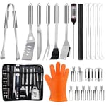 28Pcs Ustensiles Barbecue, Kit Barbecue en Acier Inoxydable Professionnel - Cadeau de Homme Set d'Outils BBQ Accessoires Barbecue avec Mallette Portable - pour Jardin, Camping, Extérieur