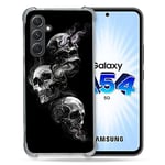 Cokitec Coque Renforcée en Verre Trempé pour Samsung Galaxy A54 5G Tete de Mort Triple