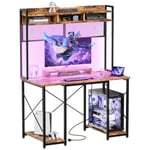 LED Gaming Desk Office desk PC table w/Monitor Stand and Storage Shelves