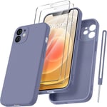 Coque Protection Caméra Pour Iphone 12 Avec 2 Pièces Verre Trempé, Housse De Protection Silicone Antichoc Doublure Microfibre Douce Ultra Fine Coque Iphone 12 6.1"" - Bleu Gris