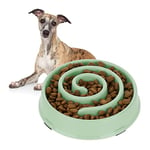 Relaxdays Slow Feeder Bowl, Anti Gulping, Food for Dogs, 600 ml, Eat Slowly, Dishwasher Safe, Spiral, Green, 5 x 21 x 21 cm