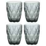 Glass Tumbler 270ml Decorated Smoke Grey Diamond Ridges Water Juice Drinks 4pcs