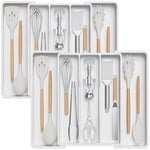 Lifewit Lot de 2 range-couverts pour tiroirs, extensibles, grand range-couverts de cuisine, réglable, en plastique, accessoires de cuisine, séparateur, grand, blanc