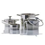 Moneta Accordo Inox Lot de 6 Casseroles et Poêles, Revêtement Extérieur en Acier Inoxydable Brossé, Convient à Toutes les Plaques de Cuisson, Va au Lave-vaisselle, Batterie de Cuisine 6 Pièces