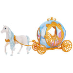 Mattel Disney Princesses Disney La calèche de Cendrillon Coffret contenant une calèche avec des détails dorés et un cheval blanc avec la queue et la crinière à coiffer, inspiré du film Disney, HYM33