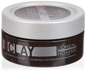 L'Oréal Professionnnel Homme, Cire Coiffante à l'Argile Clay, Force 5, Fixation Longue Durée & Effet Mat Intense sans Résidus, Purifie & Nourrie le Cheveux, Non Gras & Non Collant, 50 ml