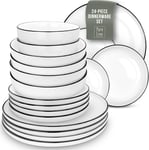 Scandi Style Dinner Set for 6 - Premium White Porcelain 24-Piece Dinnerware Set