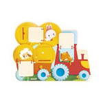 Janod Puzzle Cache Tracteur en Bois-5 Portes à Ouvrir-Développe la Motricité Fine-Jouet d'Eveil pour Enfants Evolutif-Dès 12 mois-J07128, J07128, Jaune