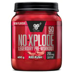 BSN Nutrition N.O.-Xplode Pre Workout Powder Food Supplement, Energy and Focus Booster with Caffeine, Amino Acids, Vitamin C and Zinc, Red Rush Flavour, 50 Servings, 650 g