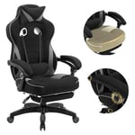 WOLTU Chaise Gaming Tissu Respirant Ergonomique Fauteuil Gaming, Livestream Siege Gaming Gamer avec Pivotant Chaise Bureau Grand Dos & Grand Siège pour Personne Lourde, Noir+Gris