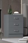 Tunis 3 Drawer Chest Of Drawers Bedside - Matt Grey