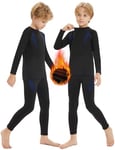 Terecey Ensemble de sous-Vêtement Thermique pour Garçon et Fille sous-Vêtements Fonctionnels pour Enfants Hiver sous-Vêtement Haut Et Legging Thermique Léger et Chaud Quick Dry - Bleu Marine, M