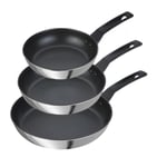 Prestige Non Stick Stainless Steel Fry Pan Set 3 Pack Dishwasher Safe Cookware