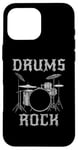 Coque pour iPhone 16 Pro Max Batterie Rock, batteur fête des pères musicien rock Goth