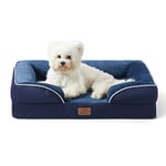 Bedsure Medium Dog Sofa Bed - Washable Orthopedic Dog Beds and Couch with Removable Flannel Zipper Cover, Navy, 71x58x16cm, Seat Size: 48x47cm