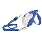 Ferplast Laisse Chien Enrouleur Amigo Small, Laisse pour Petits Chiens jusqu'à 15 Kg. Cordon Extensible Max 5 m. Bouton de Verrouillage et de déverrouillage Unique, Bleu, Couvercle Blanc