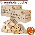 Flameup - Bois de chauffage 60 kg Pour Poêle et Cheminée Brasero Grill Panier à Feu Bûches de Bois de Hêtre 30 cm