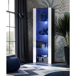 Vitrine Armoire Tivoli, Noir/Blanc, Largeur 55cm x Hauteur 159cm x Profondeur 35cm, led Blu, 3 étagères, pour Salon, Chambre, Entrée - Komodee