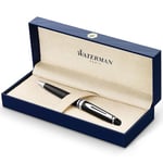 Waterman Expert Ballpoint Pen | Gloss Black with Chrome Trim | Medium Tip | Blue Ink | Gift Box