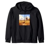 Wheat Fields With Windmills Landscape Vintage Graphic Zip Hoodie