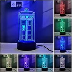 Veeki Tardis 3d Illusion Led Doctor Who Sovrum bredvid nattljus Rgb 16 färg Fjärrkontroll skrivbordslampa (1)