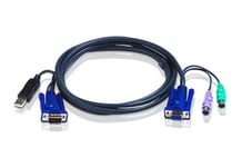 Aten Intelligent Kvm Cable 2L-5502Up - Tastatur / Video / Musekabel (Kvm) - Usb, Hd-15 (Vga) (Hann) Til Ps/2, Hd-15 (Vga) - 1.8 M