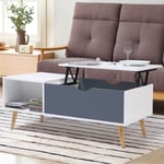 Table basse plateau relevable rectangulaire EFFIE scandinave bois blanc et gris