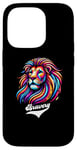 Coque pour iPhone 14 Pro Lion coloré avec inscription « Bravery »