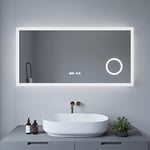 AQUABATOS® Miroir de Salle de Bain avec éclairage - Horloge numérique - 120 x 60 cm - Miroir Mural LED avec Cadre - Miroir cosmétique - Intensité Variable - Chauffage tactile