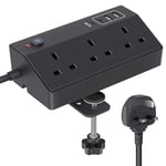 Desk Power Socket with USB C Slots, HAFINO PD 20W Fast Charging Power Station, 2M Extension Lead with USB Slots with Removable Clamp, Desktop Power Strip for Home Office