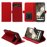 Google Pixel 7 5G Etui Coque rouge Protection Portefeuille à Rabat Porte Cartes - Housse Pixel 7 Antichoc Folio - Accessoires Pochette Case - Neuf