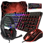 Orzly Kit de jeu Rx250 4 en 1 composé d’un clavier rétroéclairé RVB [disposition AZERTY] d’une souris [jusqu'à 3200 DPI] d’un casque de jeu et d’un tapis de souris grand format pour PC, Xbox, PS4