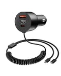 YANTU 78W Metal 4-Port Car Charger with PD & QC3.0, 40" Coiled Type C Cable for Fast Charging Samsung Galaxy, iPhone, iPad, Pixel & Android Devices