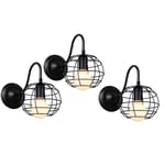 Axhup - Applique Murale Cage Métal E27 Luminaire Eclairage Décoration Applique Lampe avec Abat-jour Rond pour Cuisine Salon Chambre Noir - 3 Pack