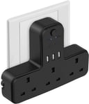 Plug Adaptor UK 3 Way, JSVER Plugs Extension Multi Sockets with 3 USB Slots(5V/2