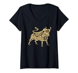 Womens Chinese New Year Gift of Ox 2021 15 Bull Good Luck Fu Taurus V-Neck T-Shirt